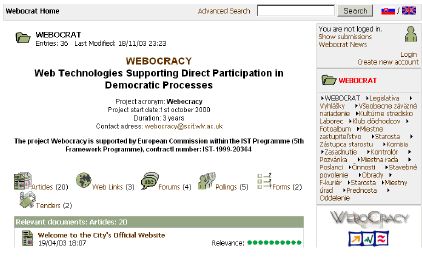 Webocrat - používateľské rozhranie